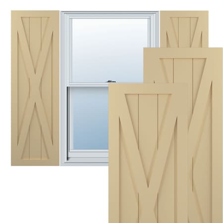 True Fit PVC Single X-Board Farmhouse Fixed Mount Shutters, Natural Twine, 18W X 43H